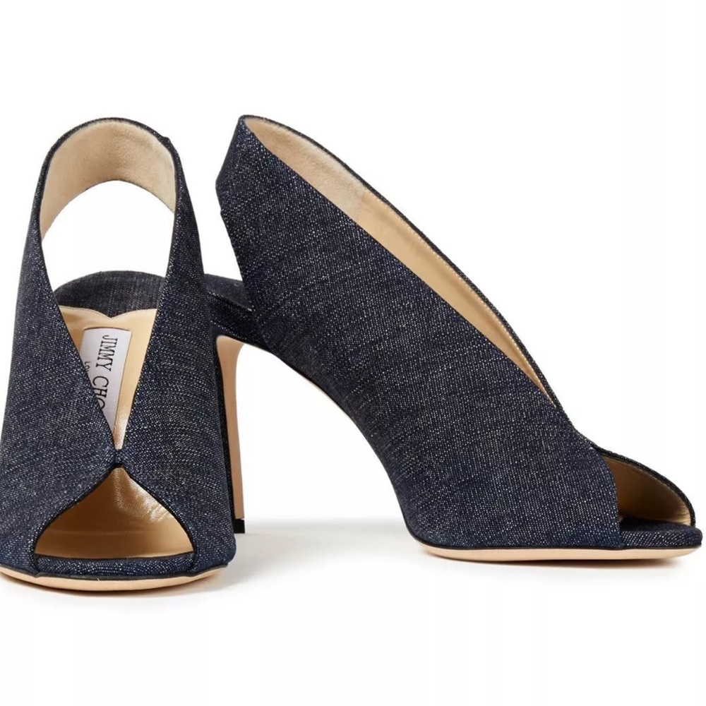 JIMMY CHOO Shar 85 Denim Slingback Sandals US7